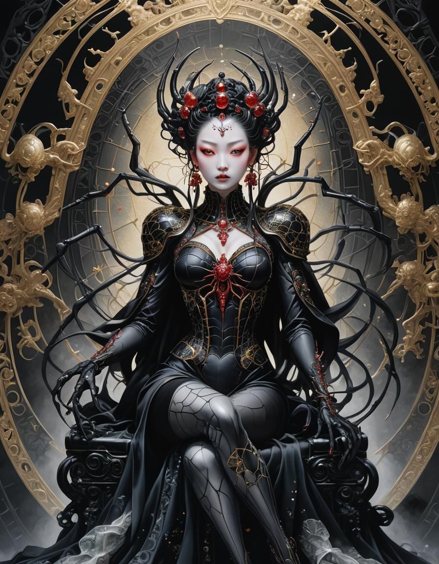 Spider Queen on Obsidian Throne, Erotic Art Style