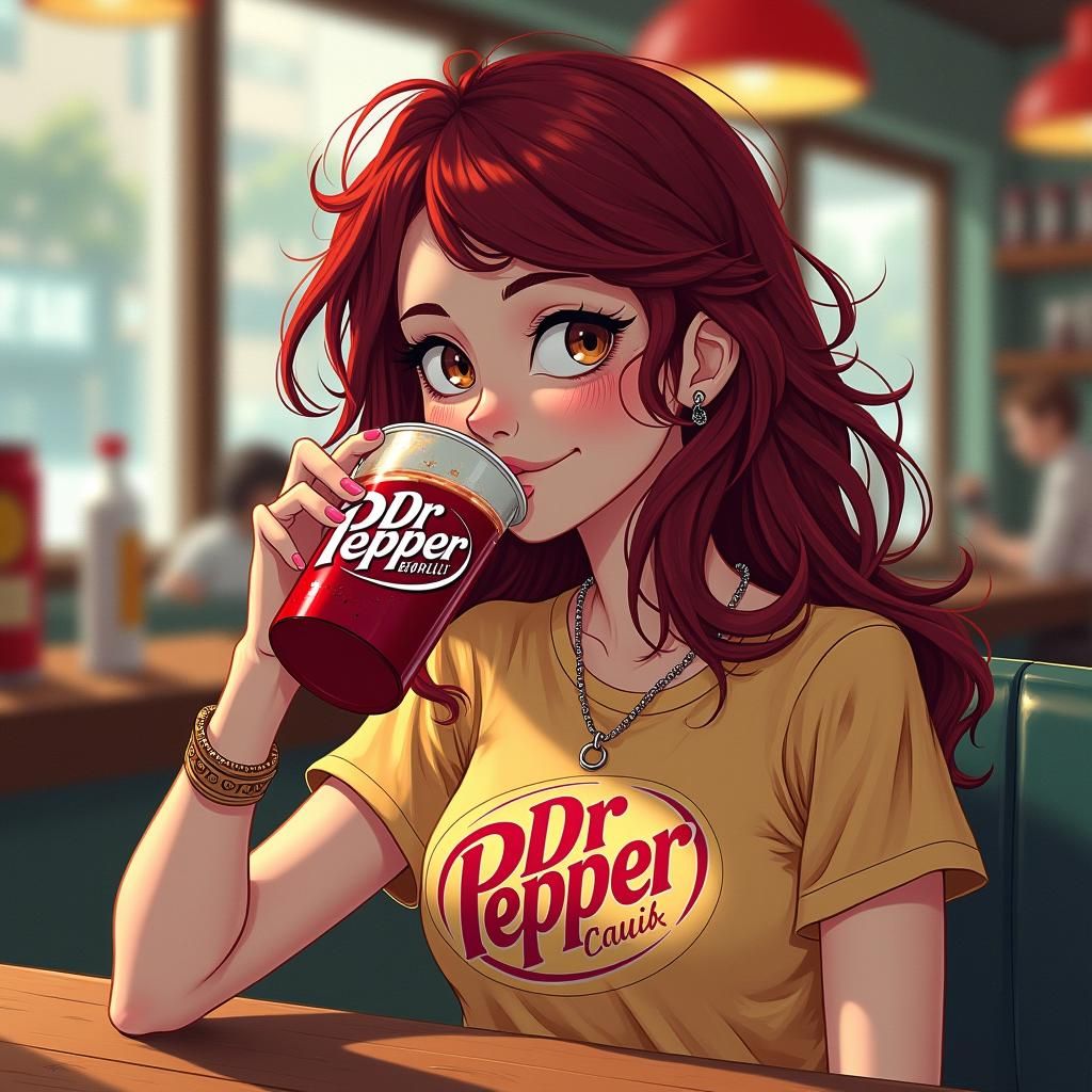 Woman in Cafe: Digital Illustration with Comic Style