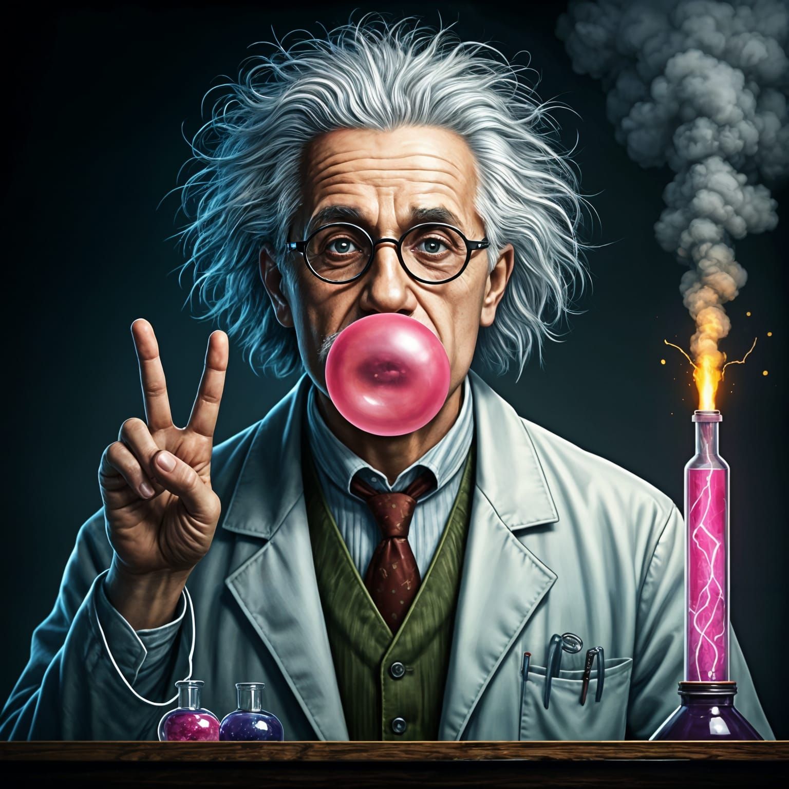 Einstein's Whimsical Laboratory Mishap in Vibrant Colors