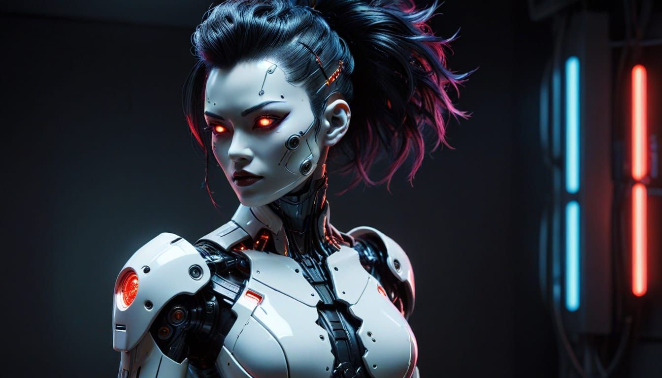 Japanese Android Pinup in Cyberpunk Style