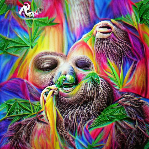 Colourful Marijuana Sloth Artwork