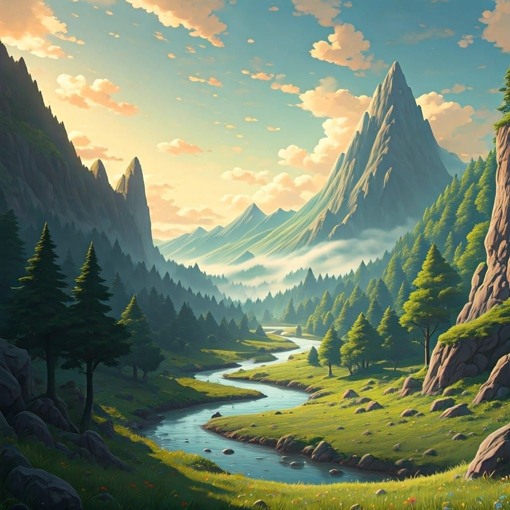 Muted Serenity of Rolling Hills and Misty Mountains