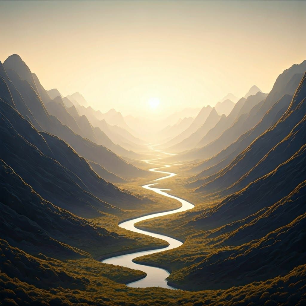 Ethereal Mountains in Warm, Golden Light