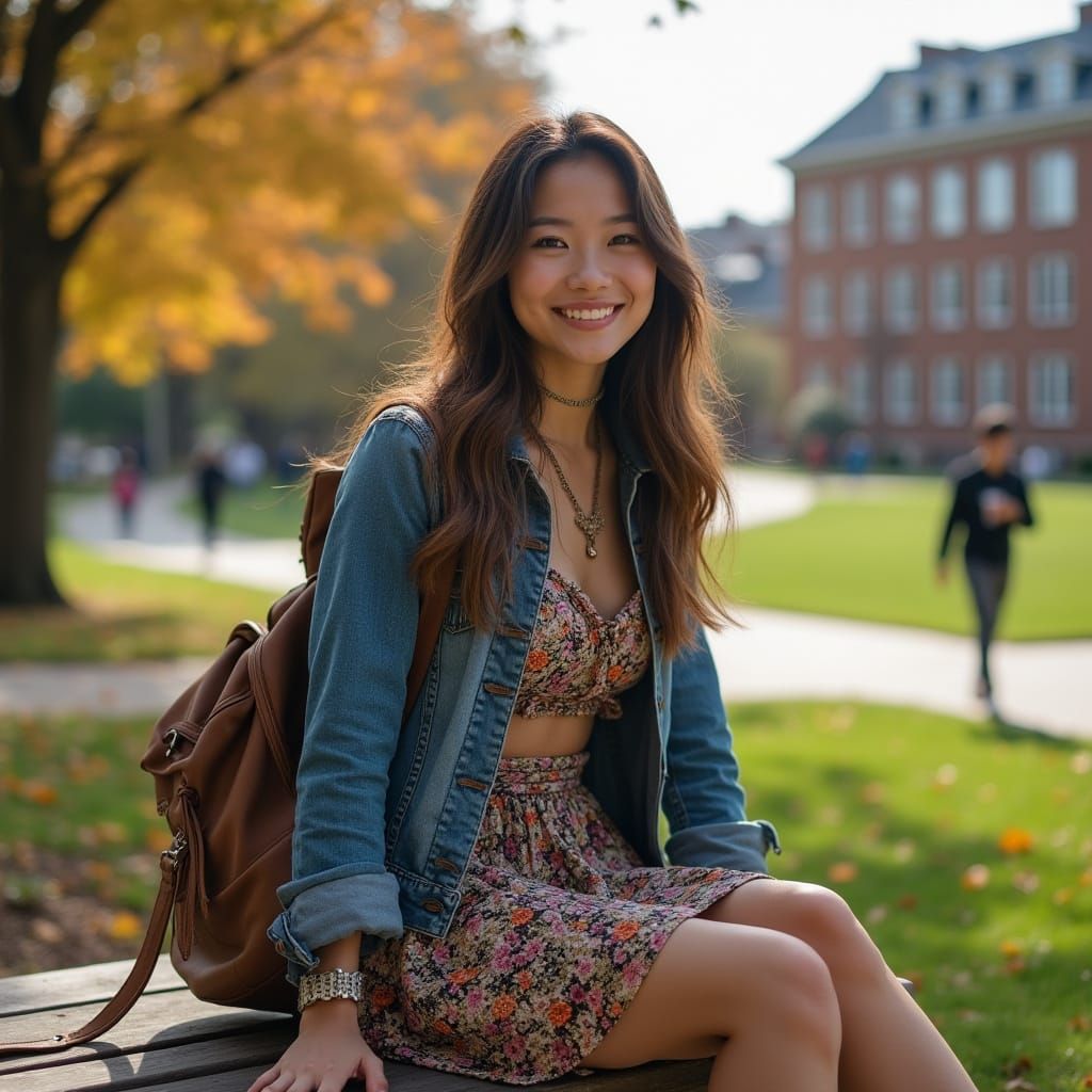 Hyper Realistic Portrait of Hippie Style Young Woman on Camp...