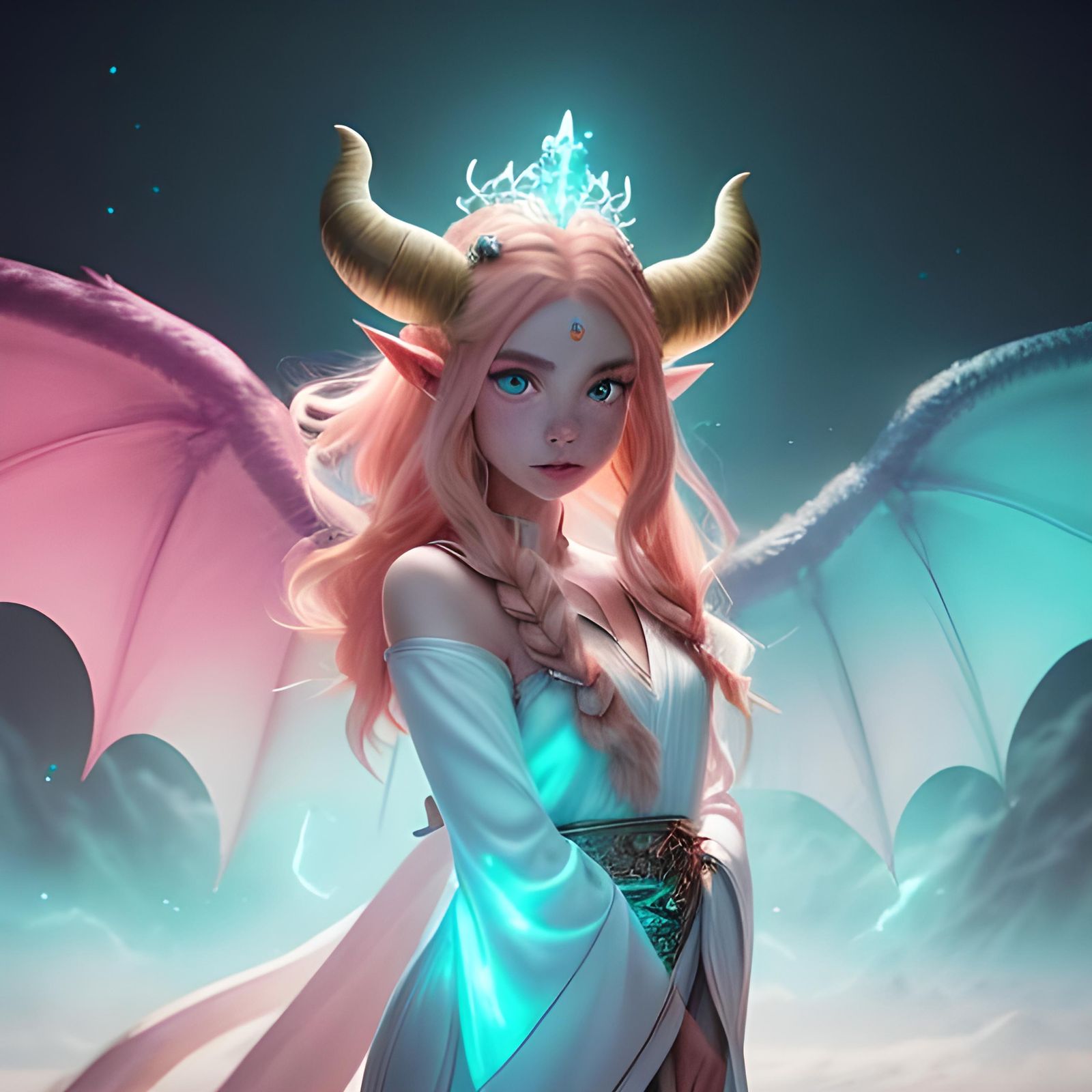 Heavenly Dragon Woman with Glowing Wings