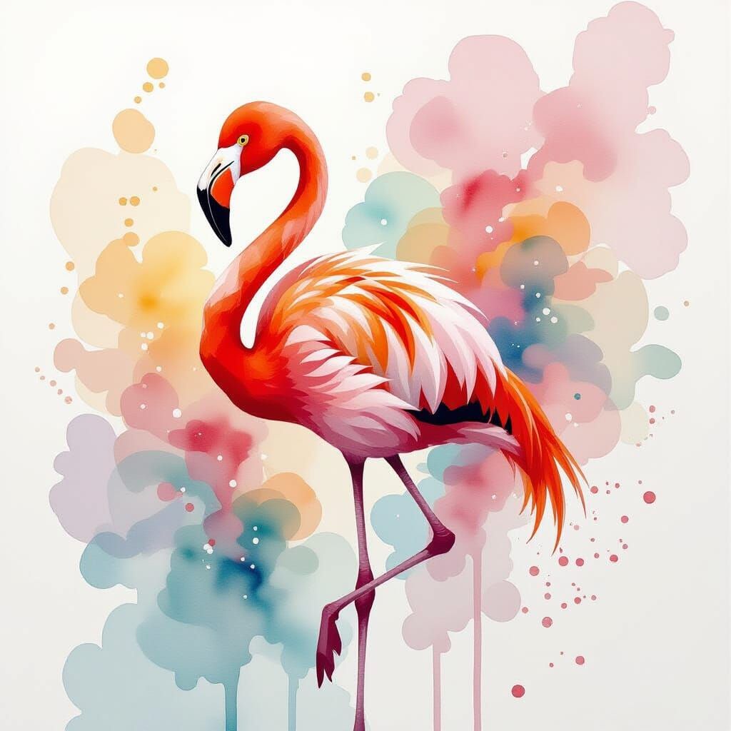 Flamingo in Watercolor Style by Karen Griffiths