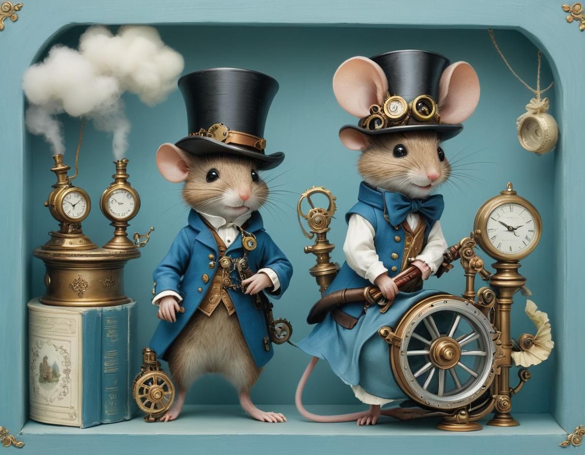 Steampunk Mouse in Top Hat, Storybook Illustration