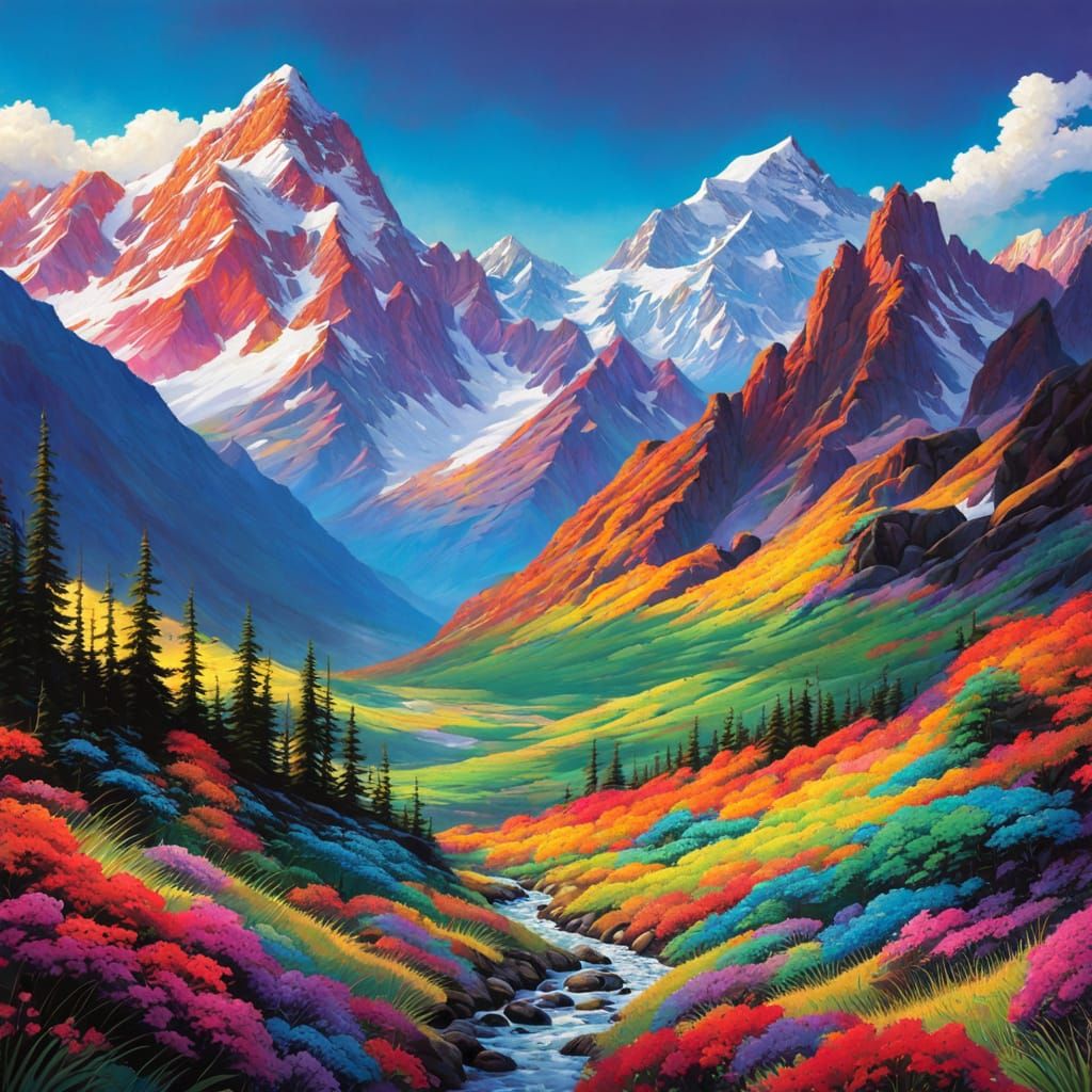 Mountain Landscape in Vibrant Anime Style