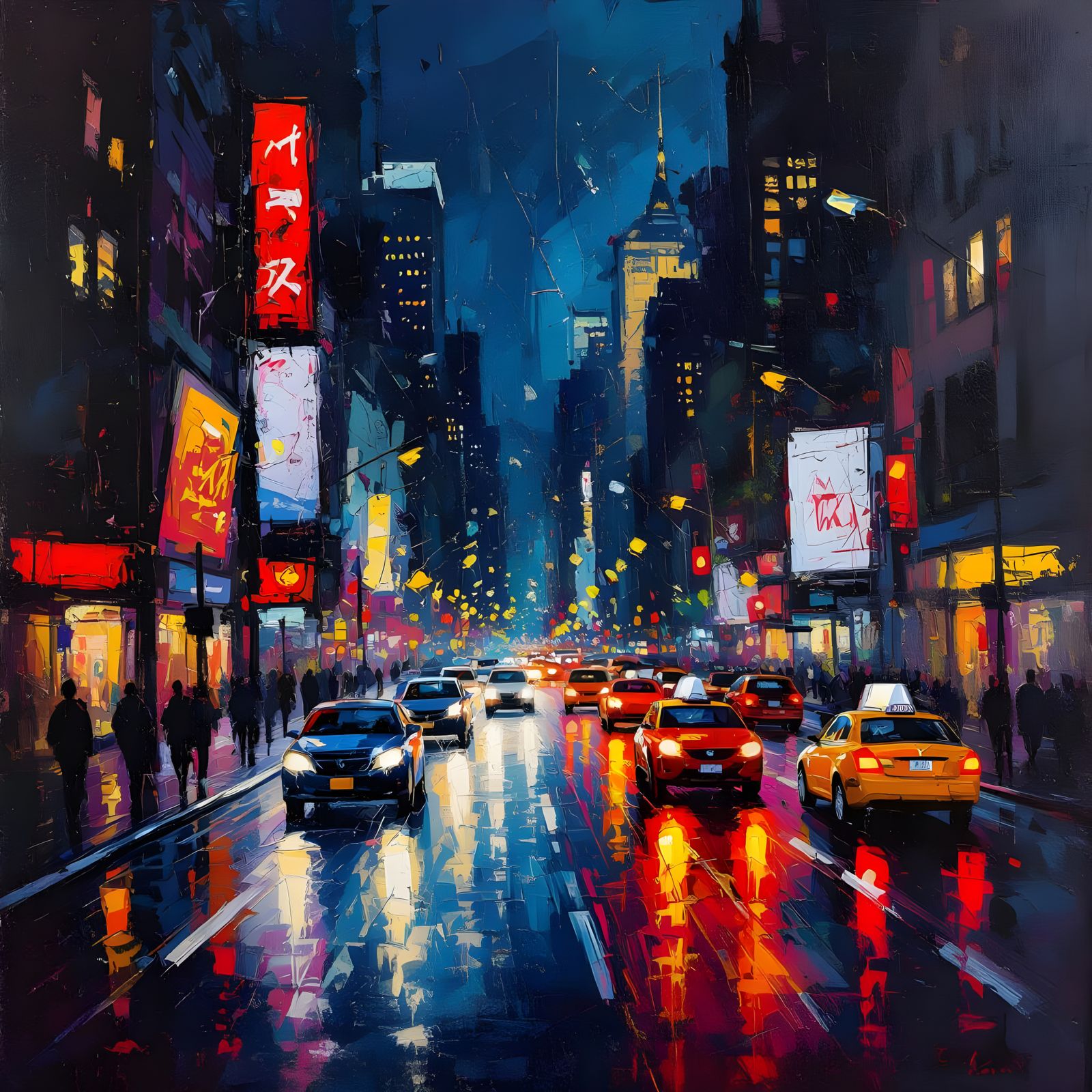 Abstract Expressionist City Street at Midnight