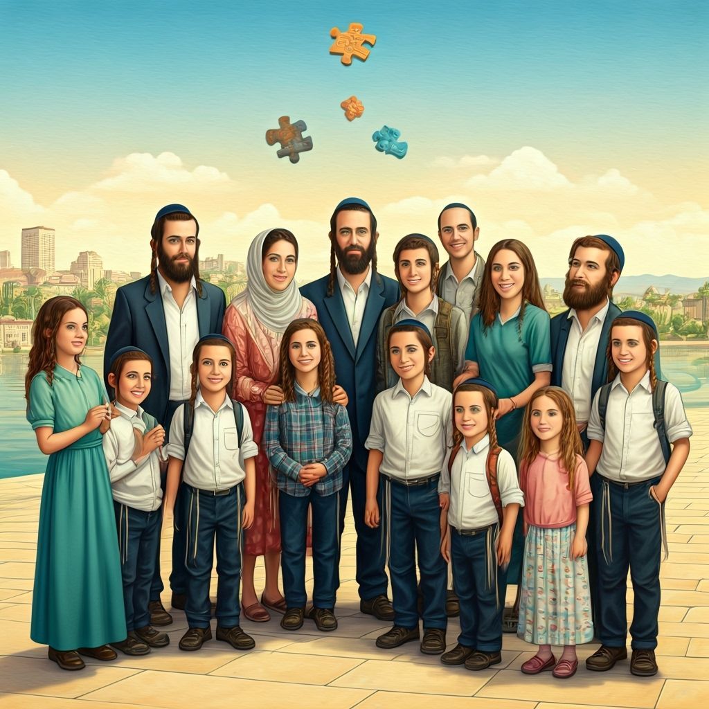 Haredi Family Trip as a Living Puzzle Illustration