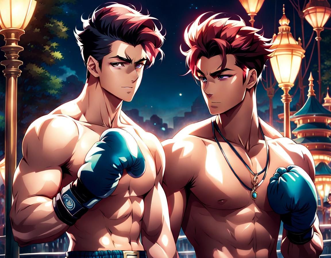 Boxers Pose in Disney Park, Anime Style