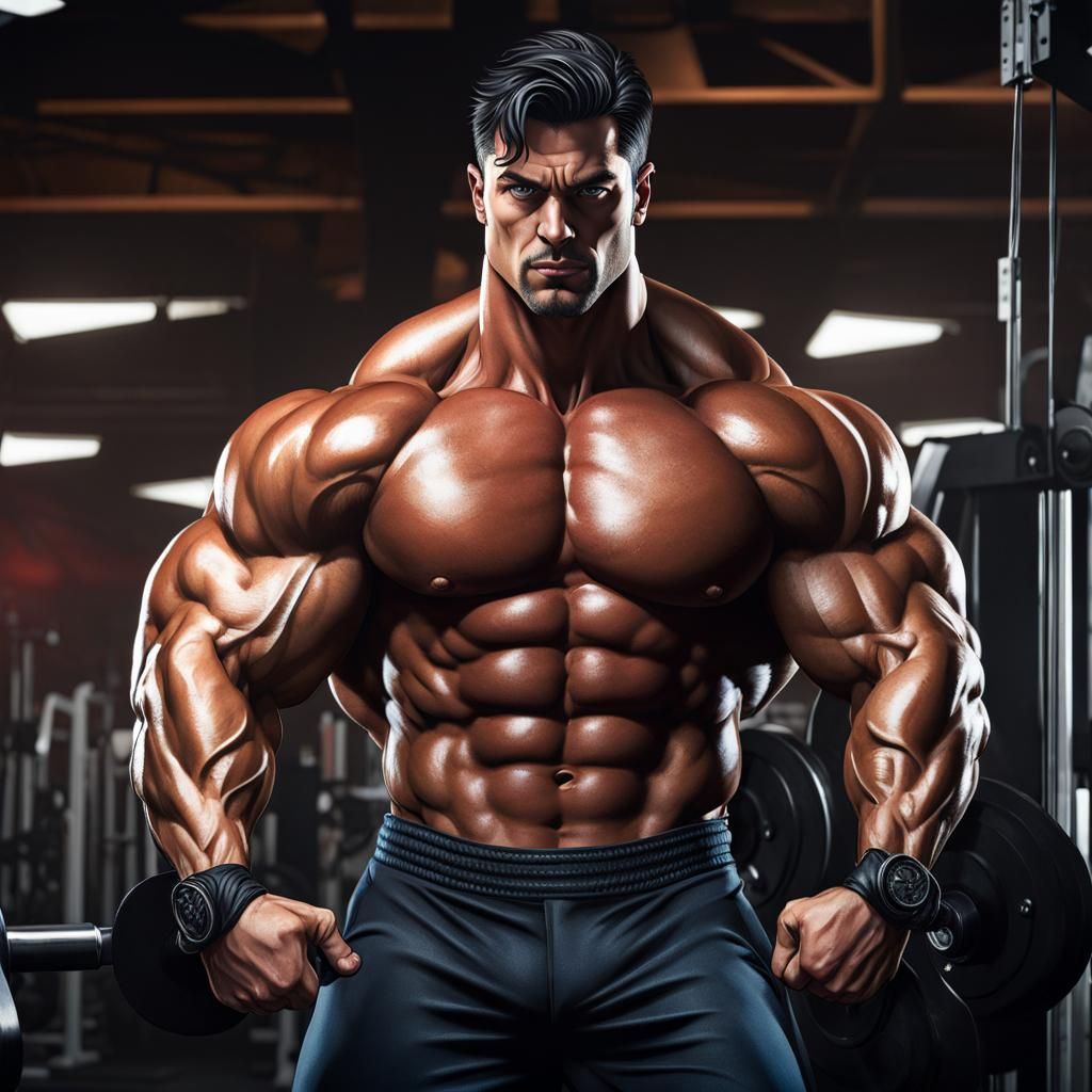 Hyperrealistic Ripped Man Flexing Colossal Muscles