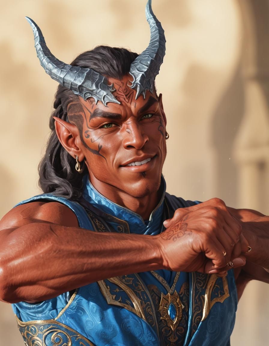 Tiefling Monk Portrait in a Detailed Fantasy Art Style