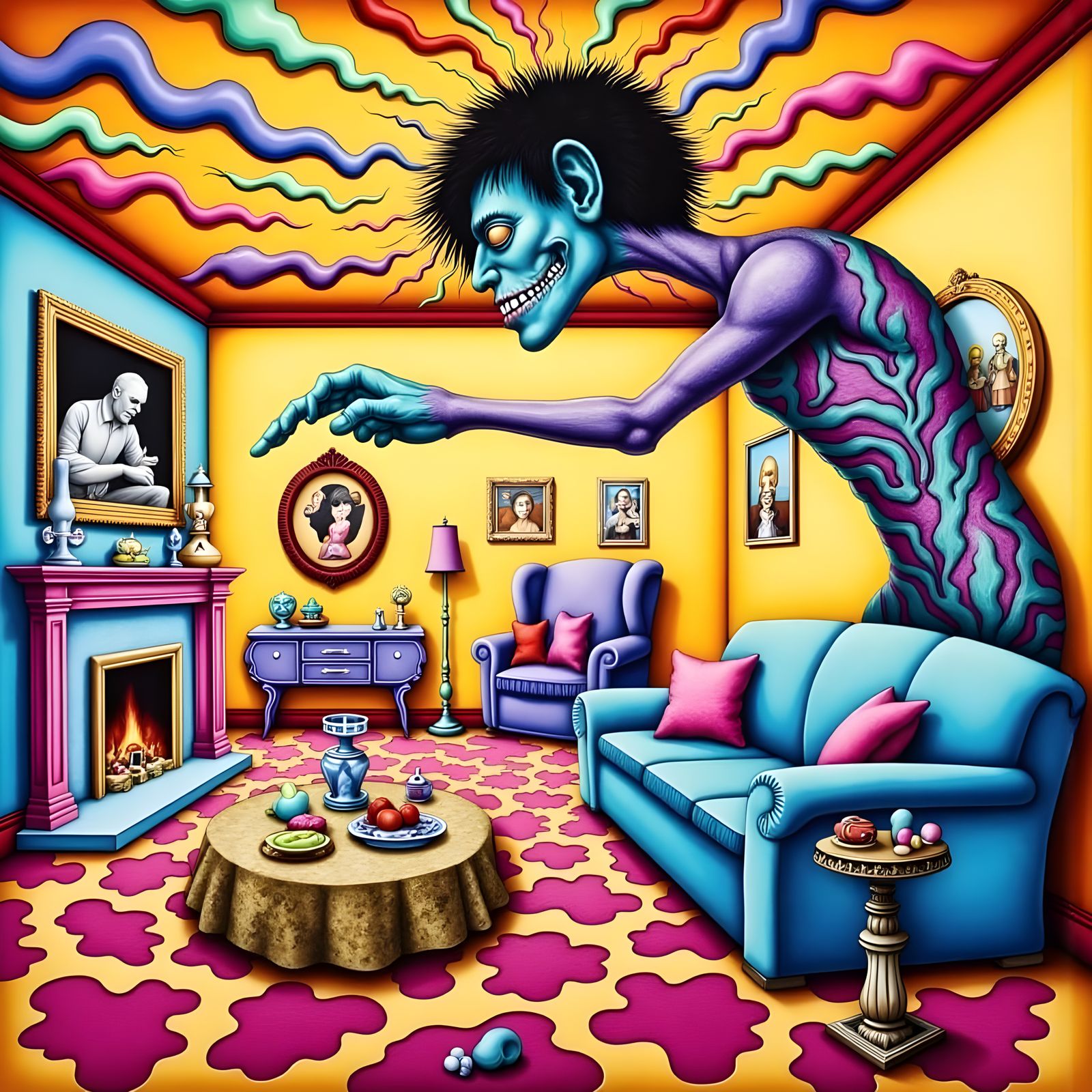 Surreal Psychedelic Scene of Invasion and Danger