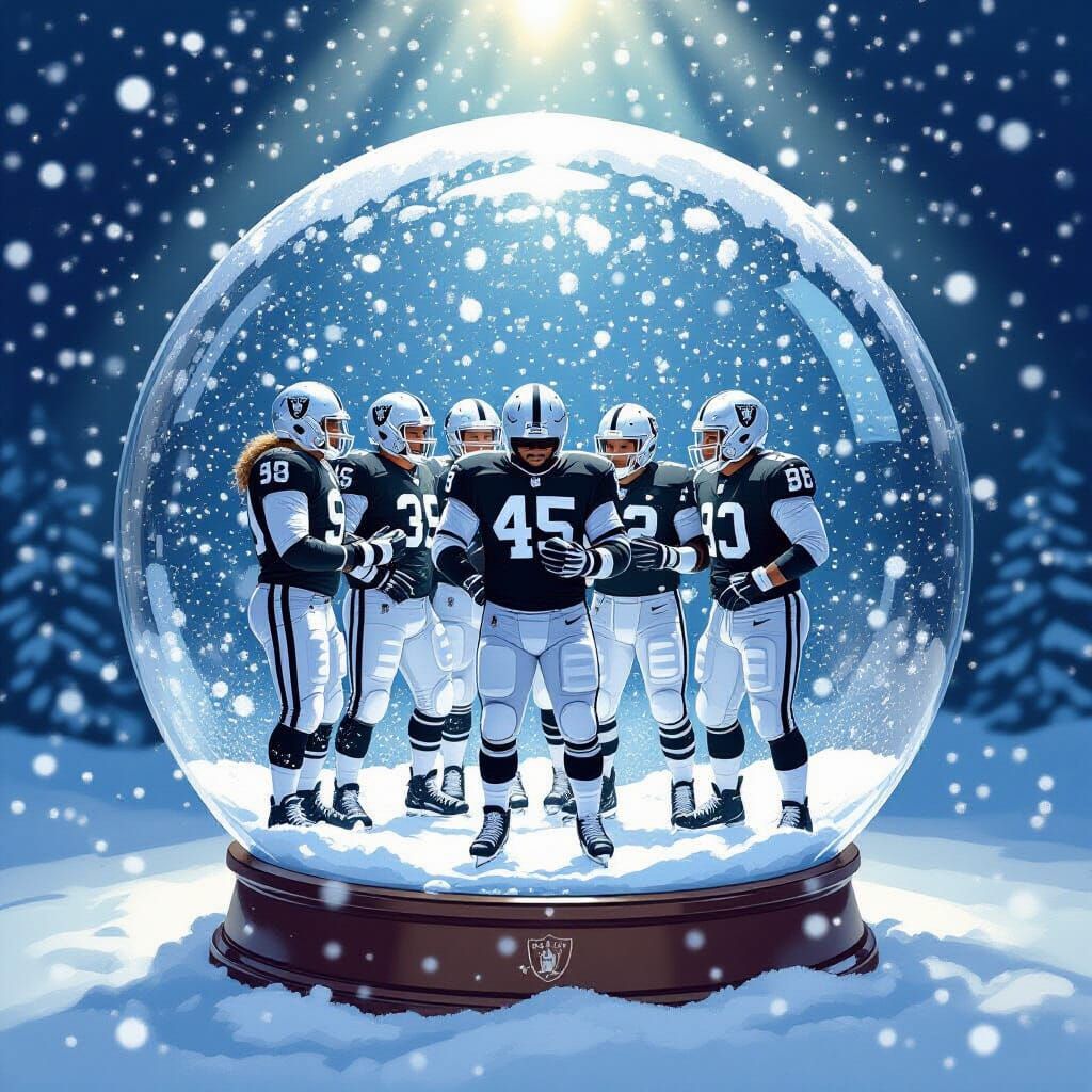Raiders Players in Festive Snow Globe Illustration