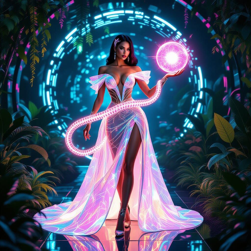 Cyberpunk Eve in a Digital Garden