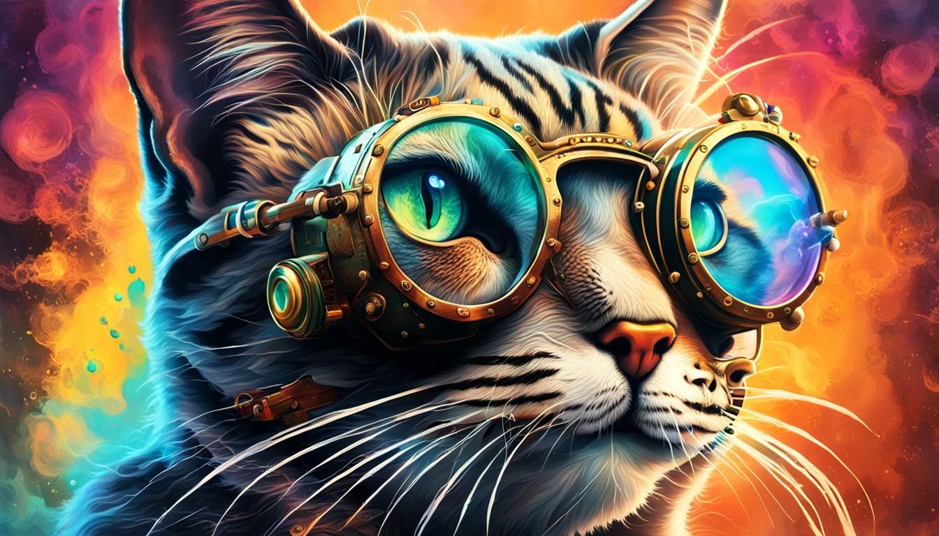 Steampunk Cat Vaping: Hyperrealistic Concept Art