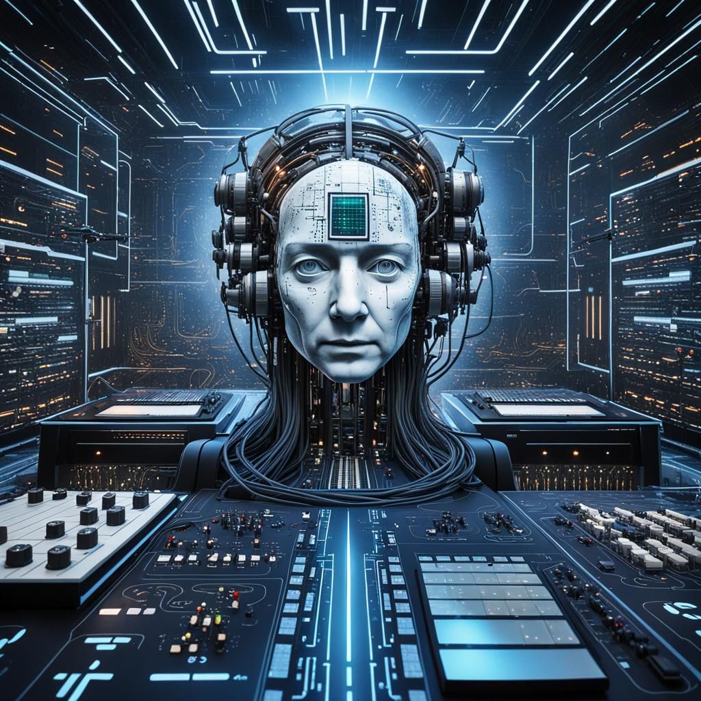 AI God Synthektor's Creation in Digital Utopia Style