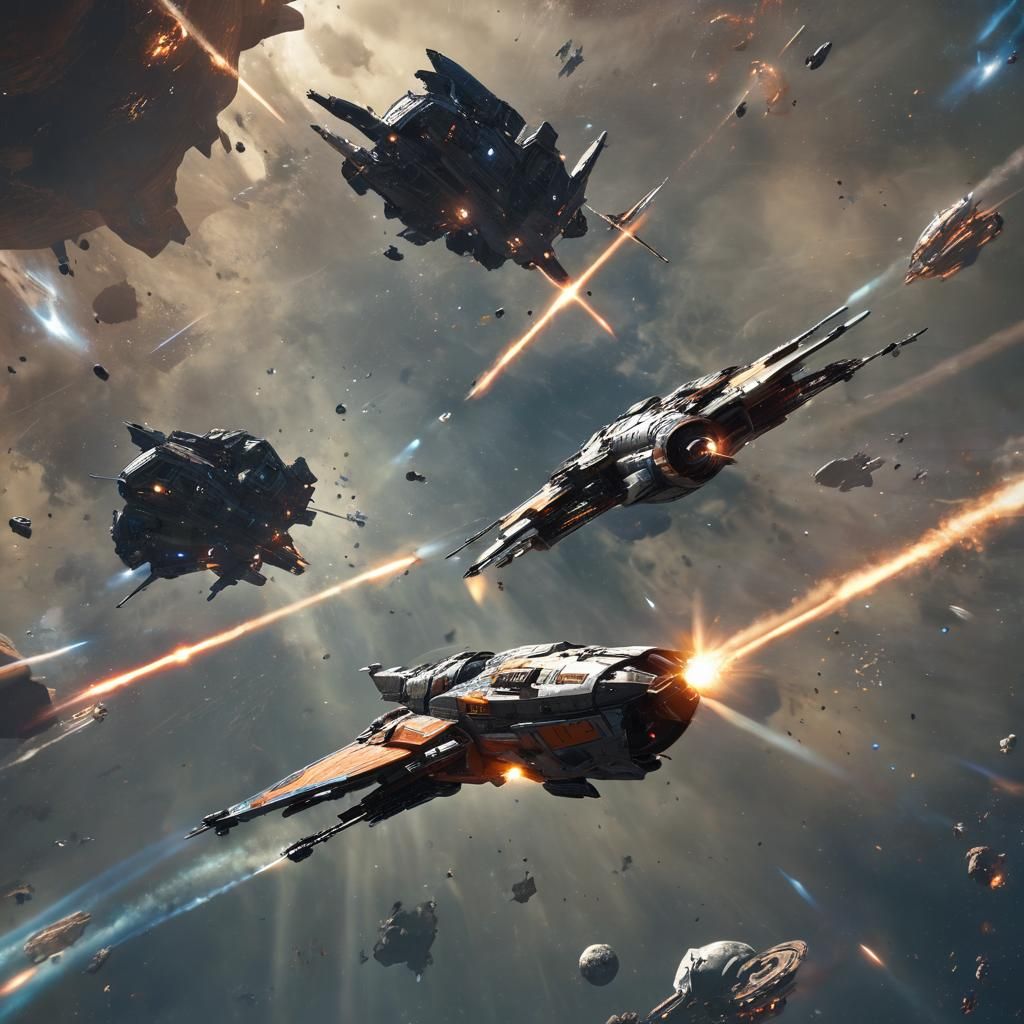 Epic Spaceship Battle in Sci-Fi Art Style