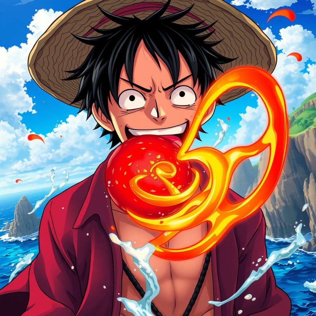 Confident Monkey D. Luffy Devours Glowing Devil Fruit in Vib...