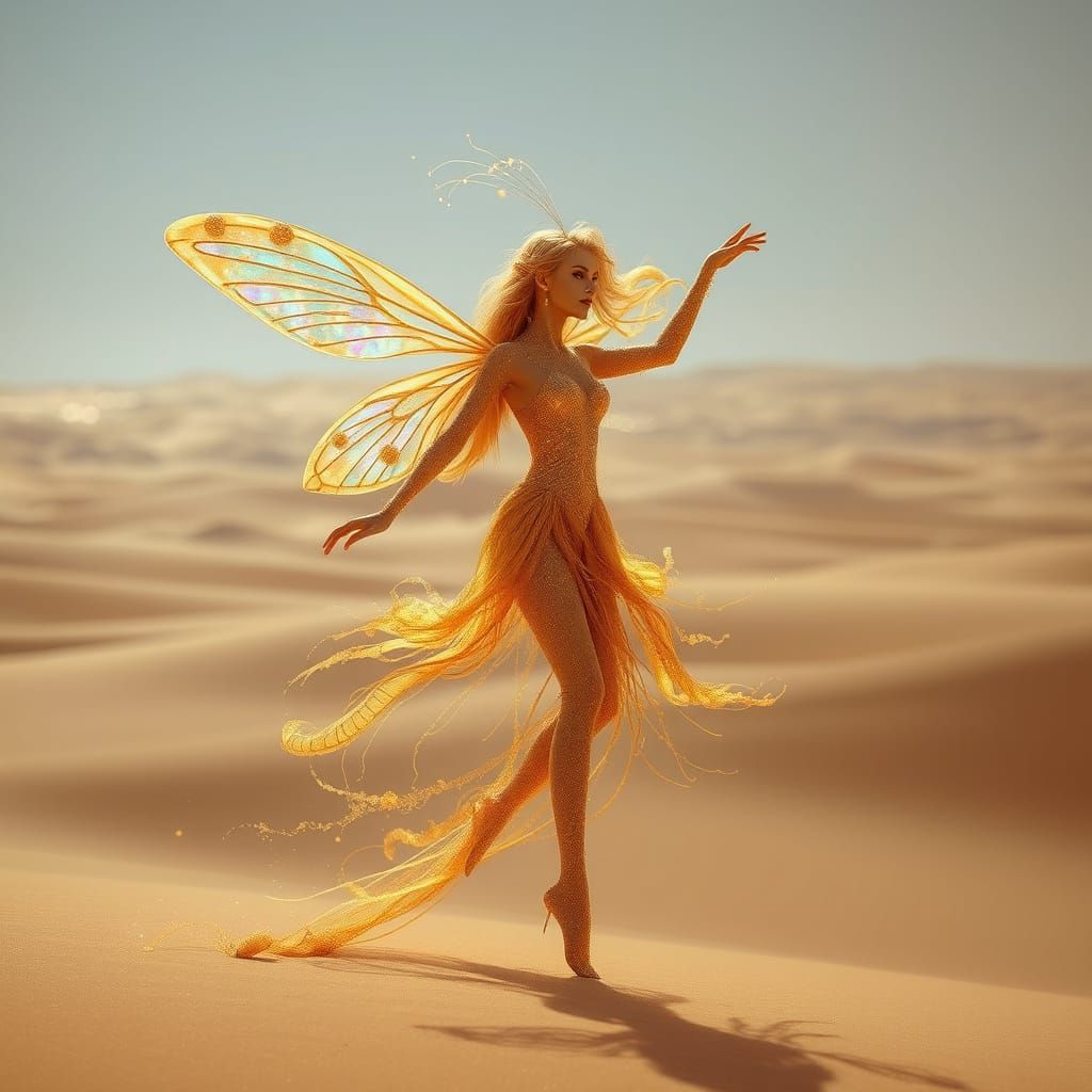 Surreal Desert Fairy in Iridescent Sand Attire