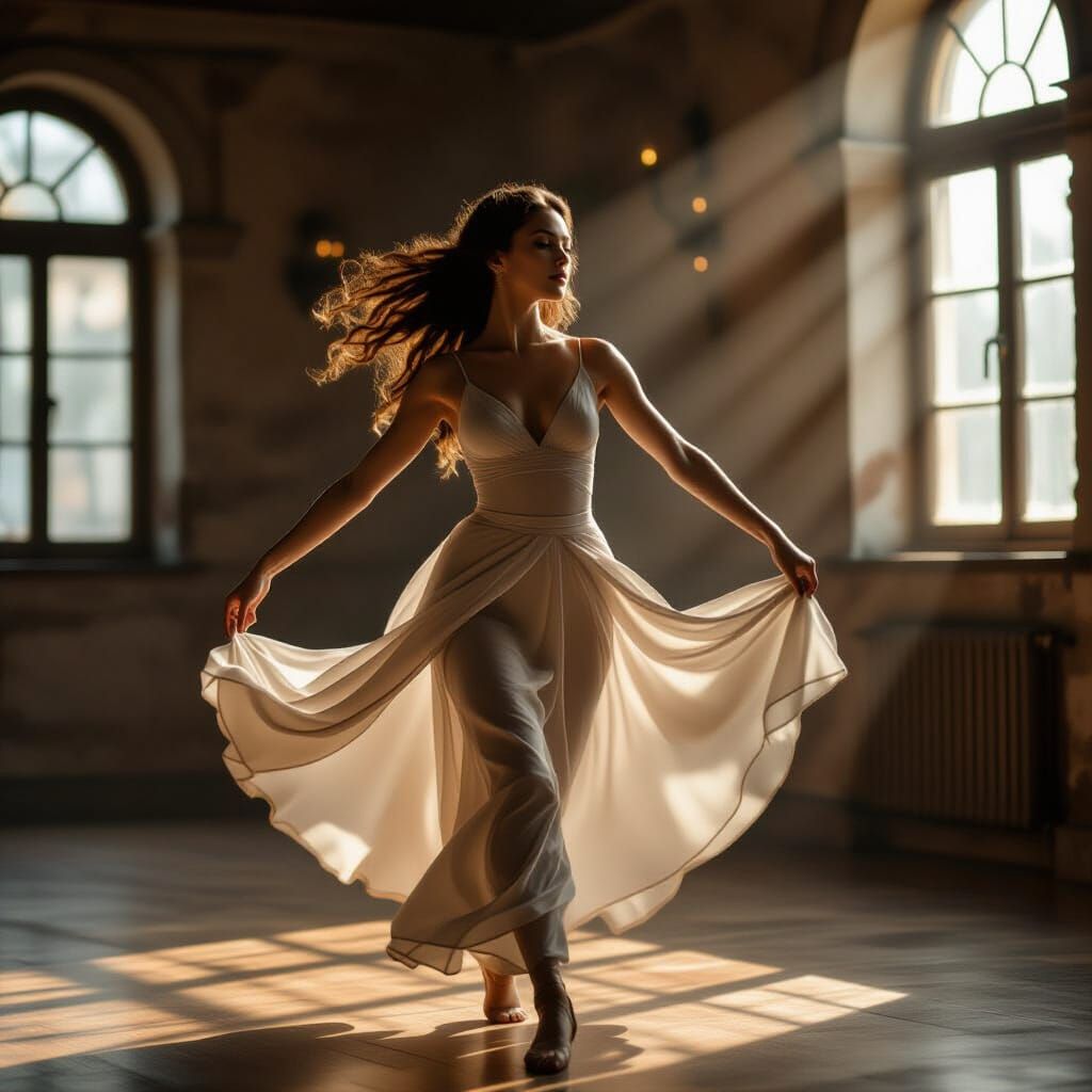 Graceful Dancer in Dynamic Pose - Cinematic Film Still