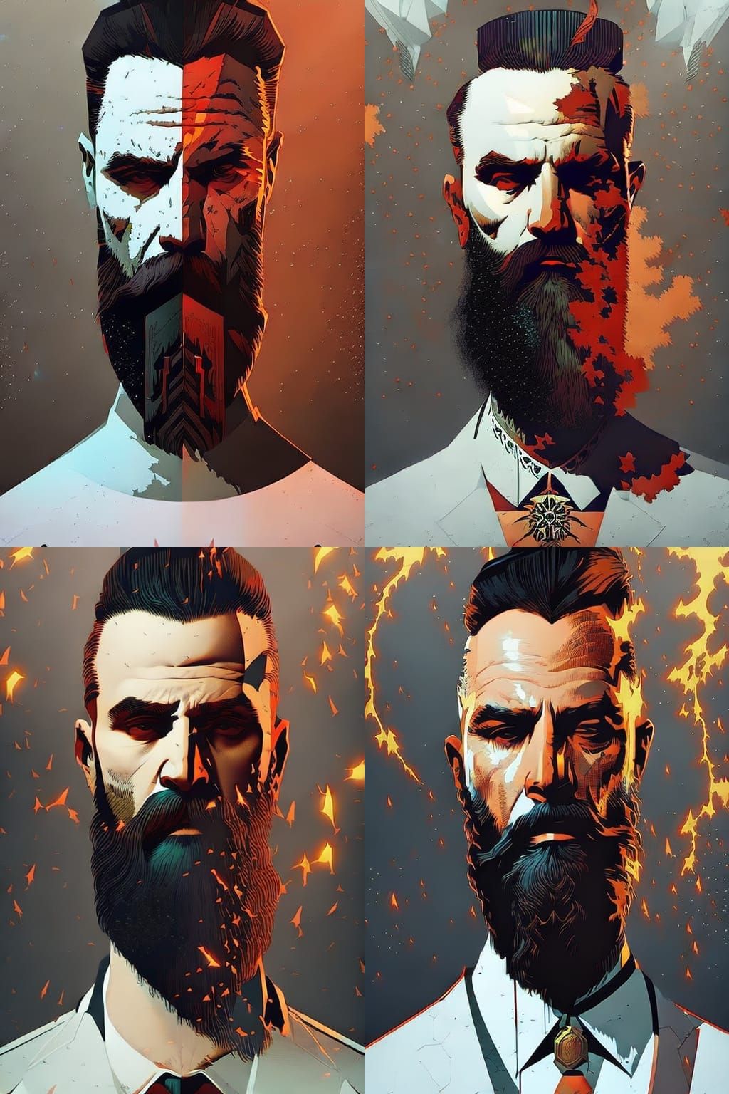 Stylish Bearded Man Portrait in Pop Art Style