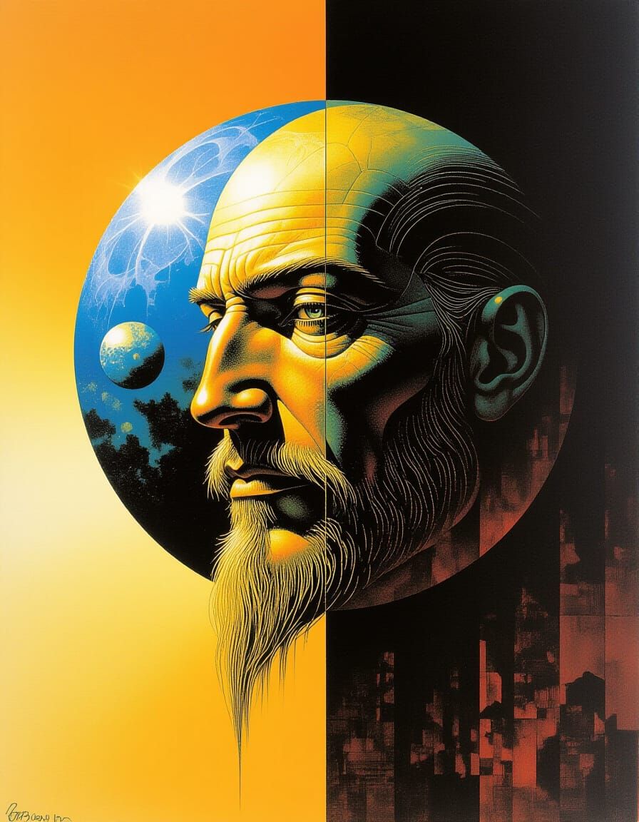 Surreal Retro Futuristic Portrait in Metallic Finish