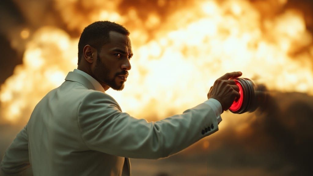 Man in White Suit Triggers Cinematic Explosion