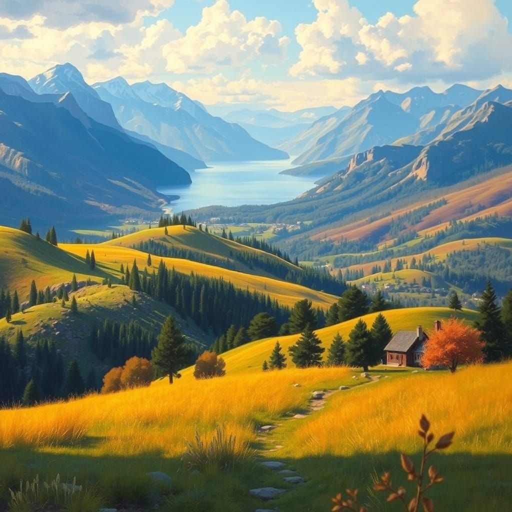 Vibrant Hudson River Landscape in Warm Golden Light