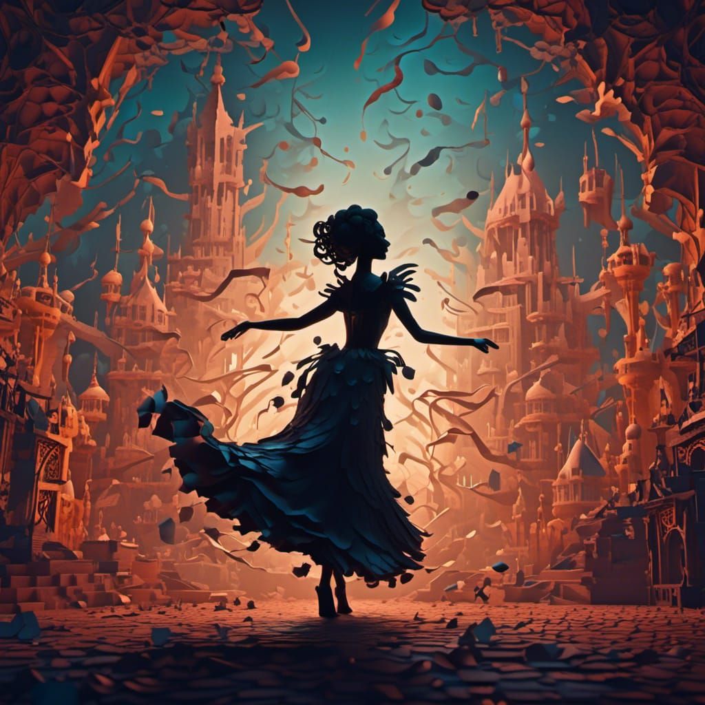 Dancing Silhouette on Vintage Paper, Detailed Matte Painting