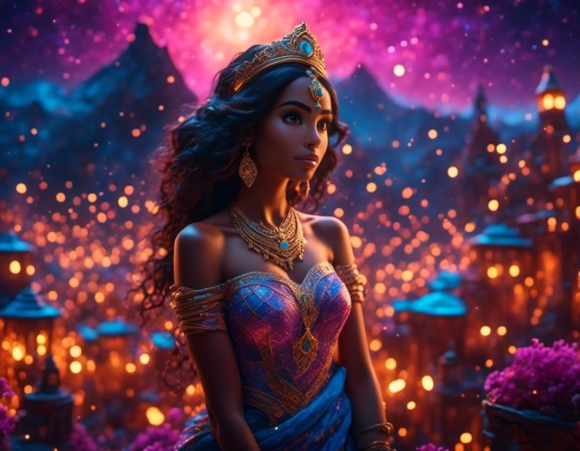 Princess Jasmine in Agrabah at Night, 3D Digital Art