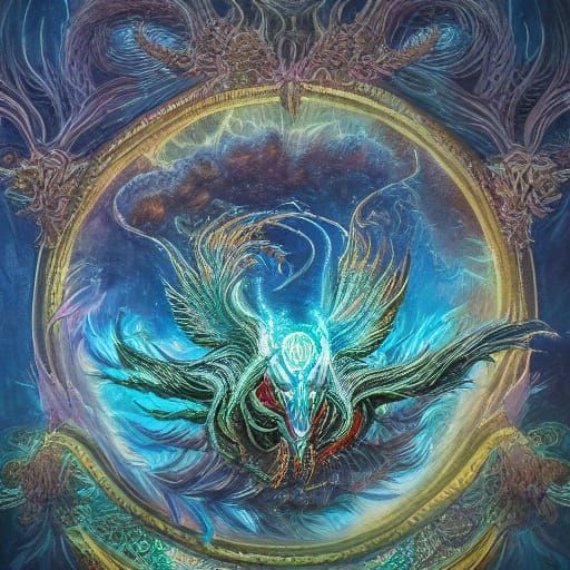 Fantastical Creature Emerges from Vortex in Detailed Digital...