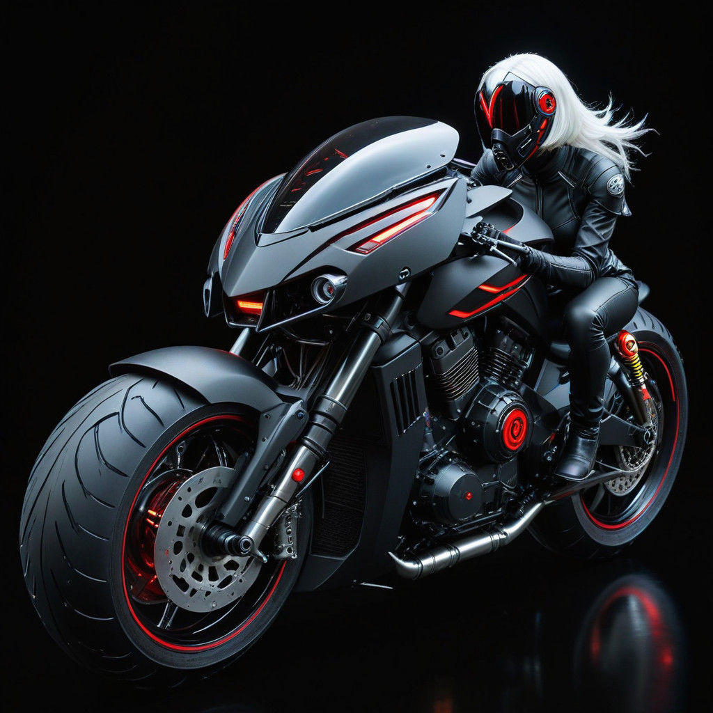 Glowing Cyberpunk Chopper with Futuristic Female Rider