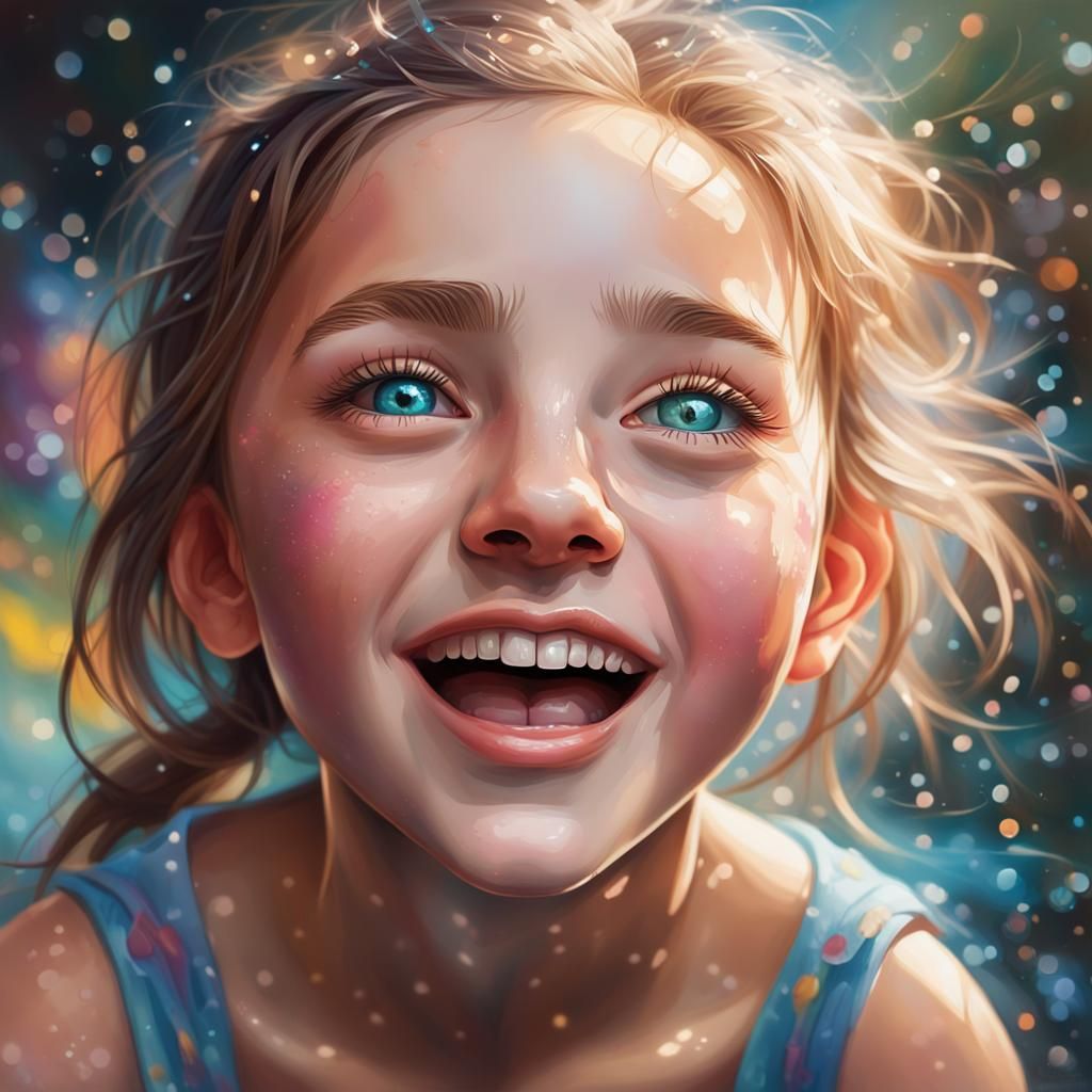 Radiant Girl with Sparkling Eyes in Splash Art Style
