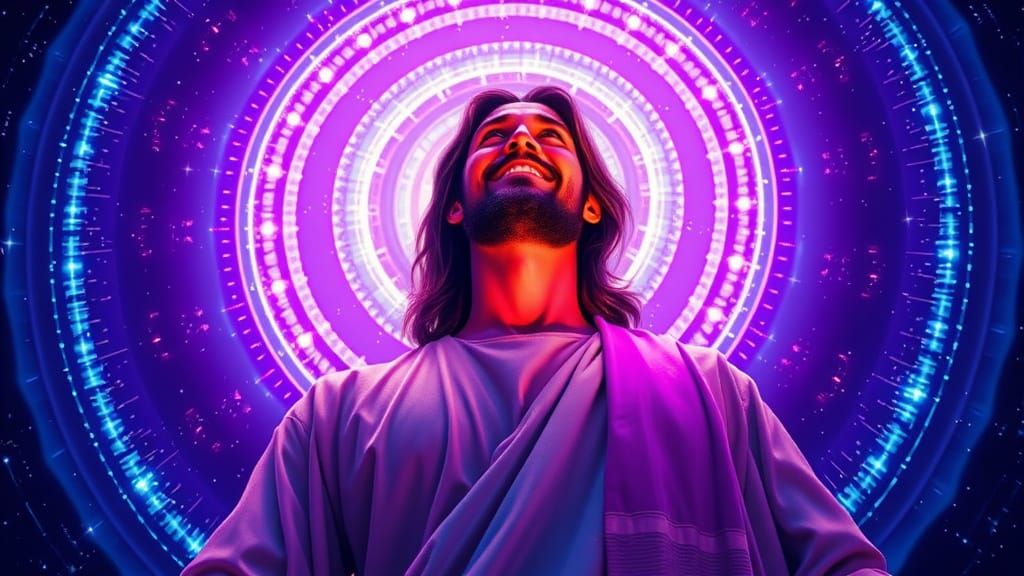 Jesus Surrounded by Light in Dark Fantasy Art
