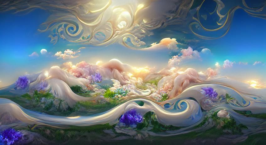 Yin Yang of Lightning and Sky in Art Nouveau Style