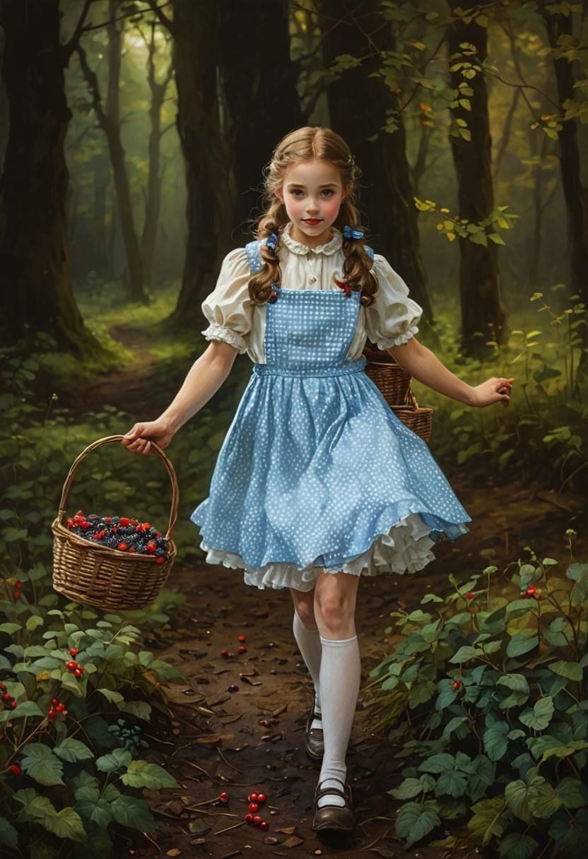 Noir Fairytale: Girl with Berries in Dark Forest