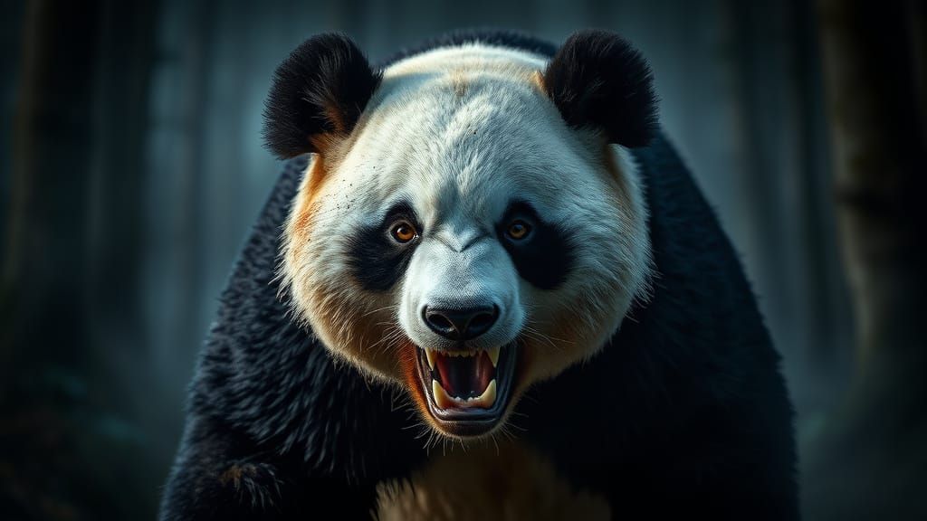 Fierce Panda Charges Through Dark Forest