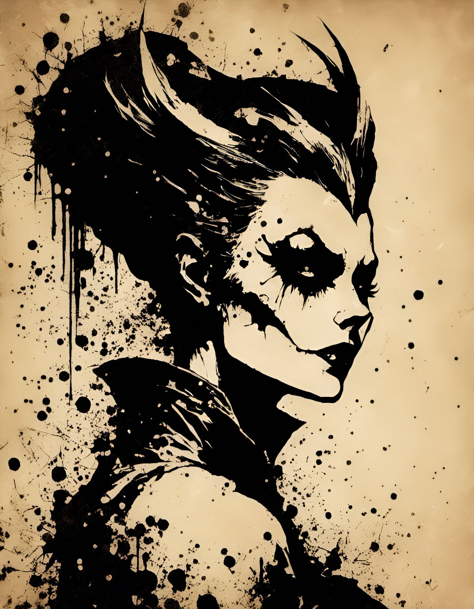 Macabre Halftone Logo of Villain Woman