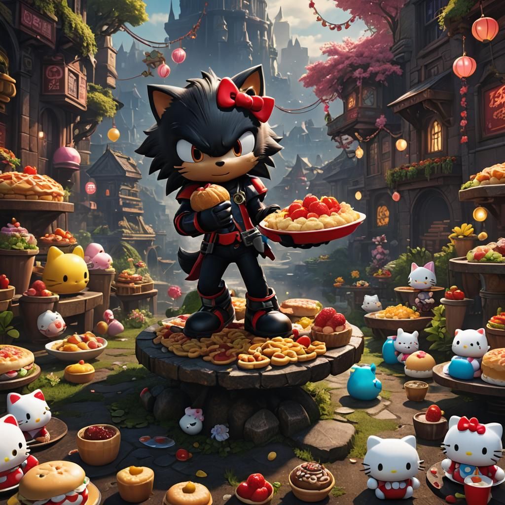 Shadow the Hedgehog and Hello Kitty: Detailed Matte Painting