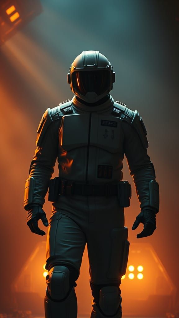 Epic Sci-Fi Space Battleship Hero in Gritty Cinematic Lighti...