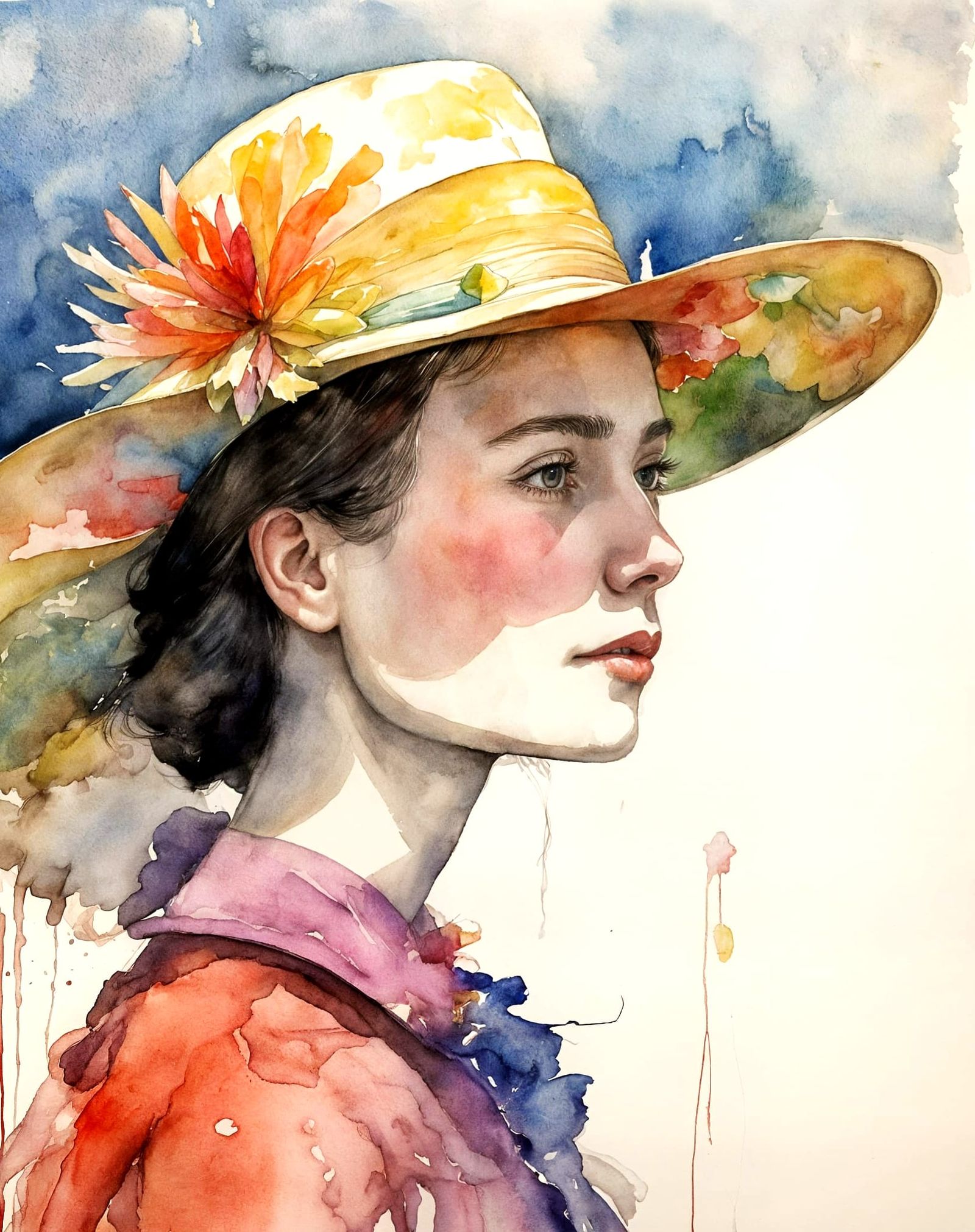 Woman in Candy Hat as Watercolour Painting