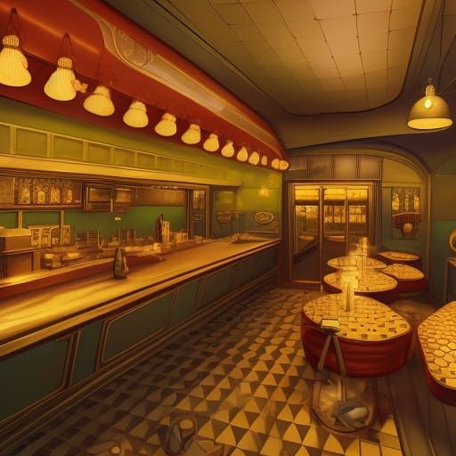 Sepia-Toned Vintage Diner: Detailed Matte Painting