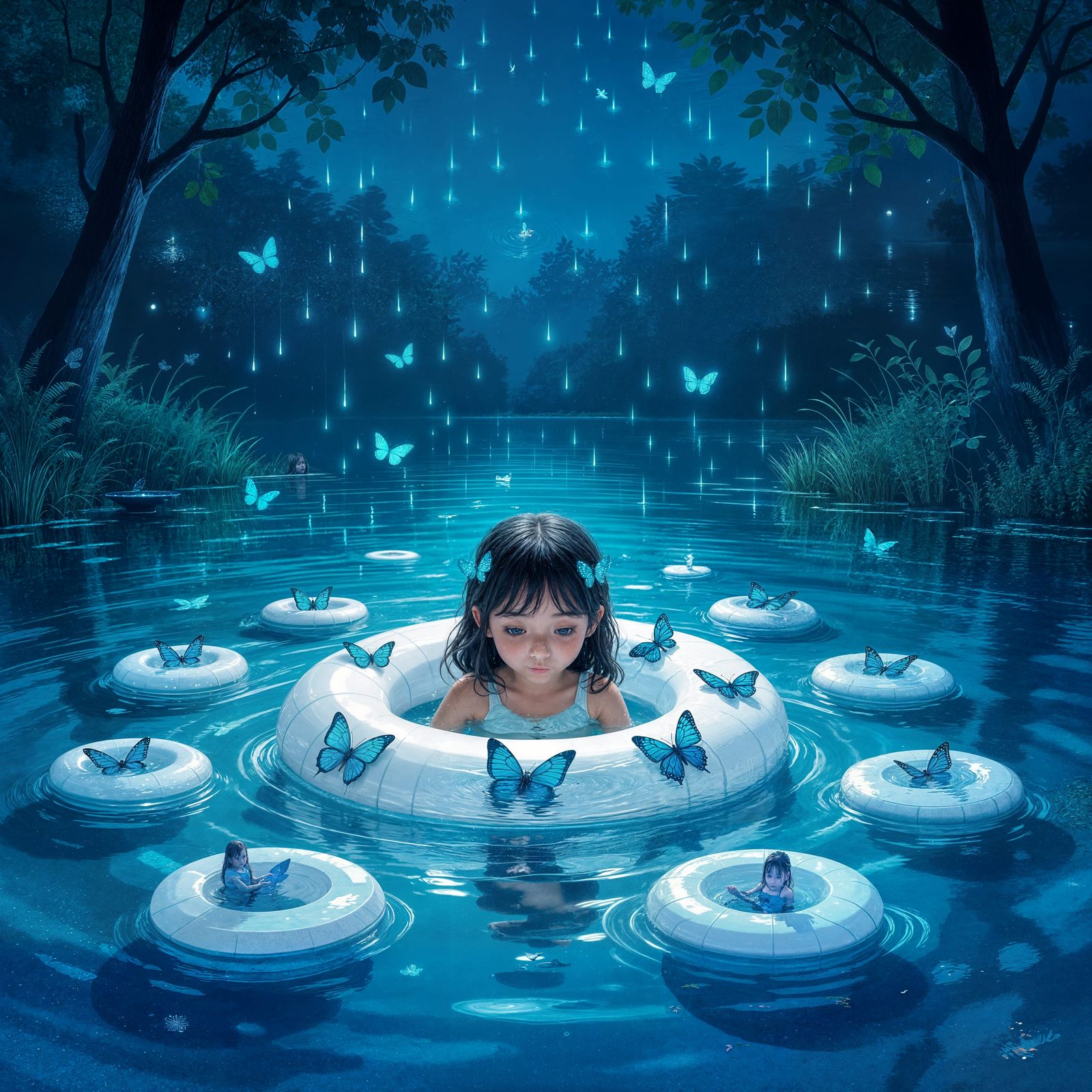 Ethereal Underwater Scene with Girl and Butterflies