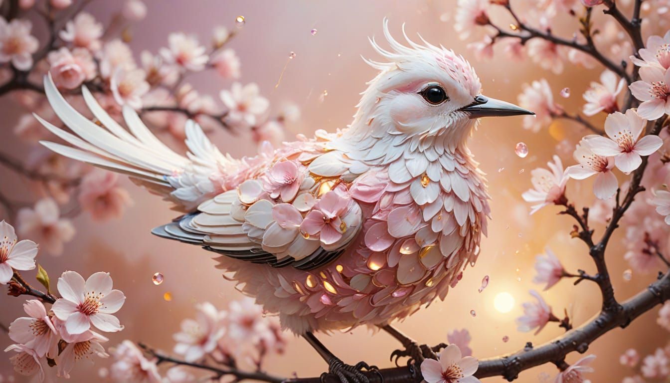 Cherry Blossom Bird in Surreal Anime Style