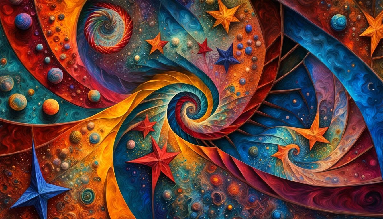 Magnetic Stars in Fractal Cosmic Impasto Painting