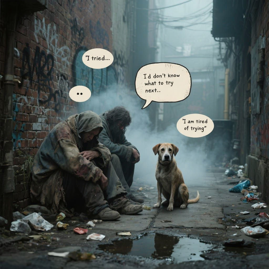 Gritty Scene of Urban Homelessness and Despair