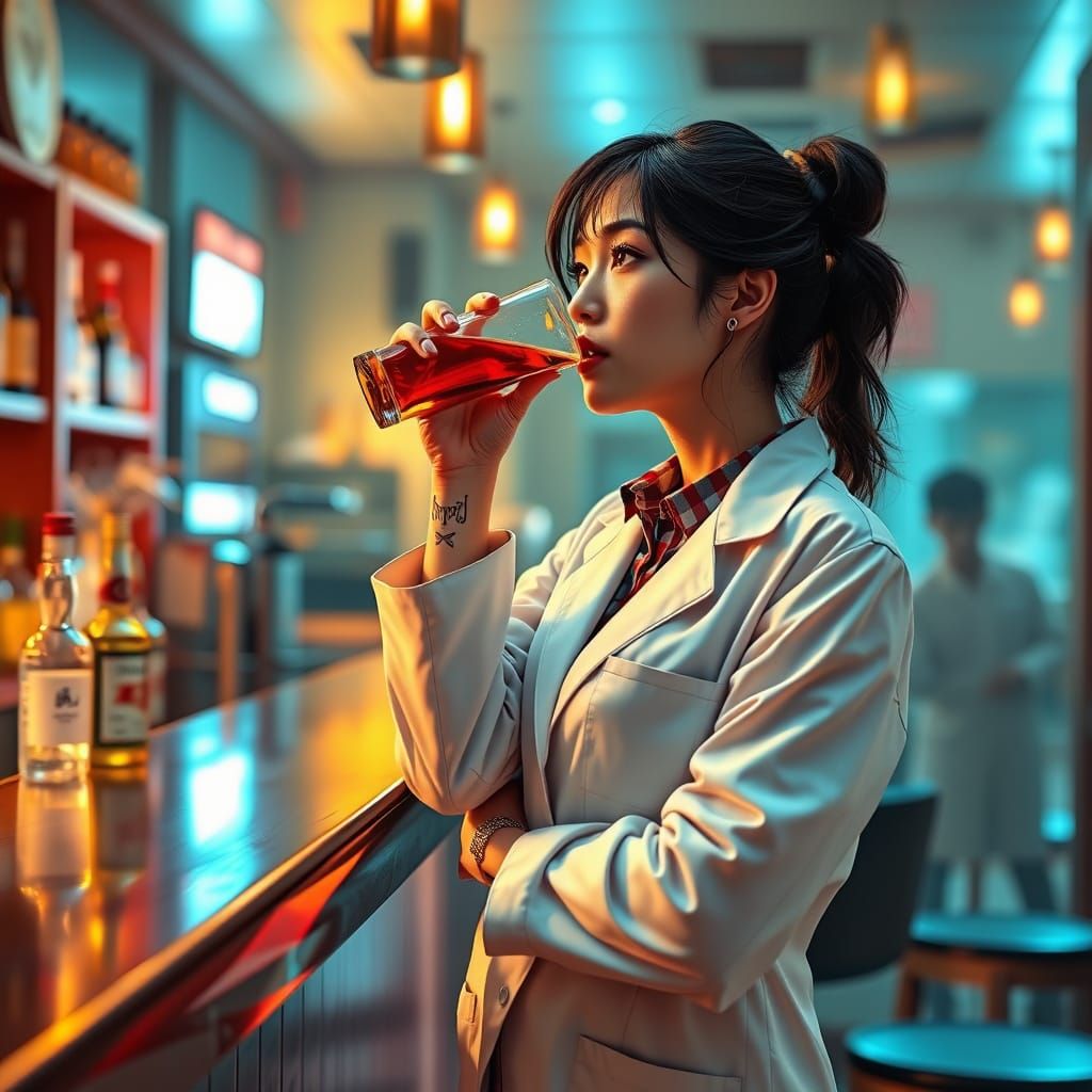 Tattooed Dentist at Bar in Cyber Fairycore Style