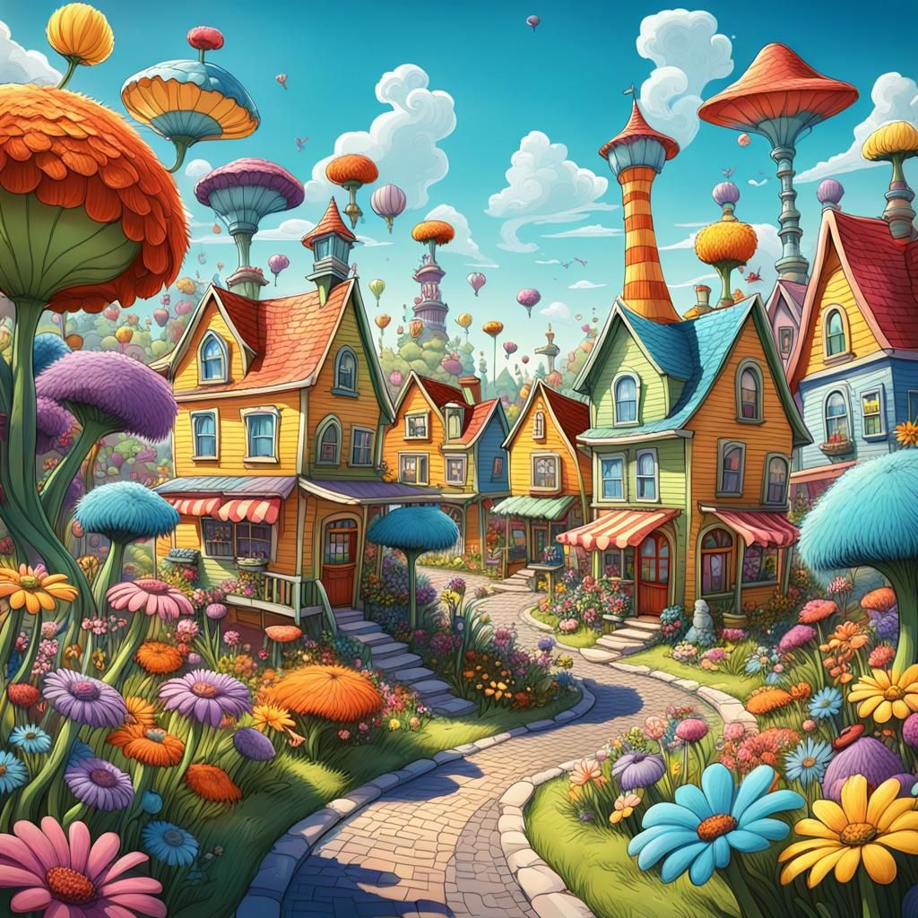 Whimsical Springtime Town in a Fantasy Style